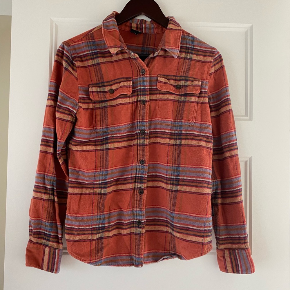 Patagonia Women's Orange Plaid Button Down Shirt